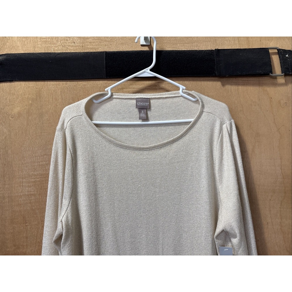 Chicos Womens Size XL Modern Ecru Shimmer Knit Scoop Neck Twofer Top‎ NWT *Flaw